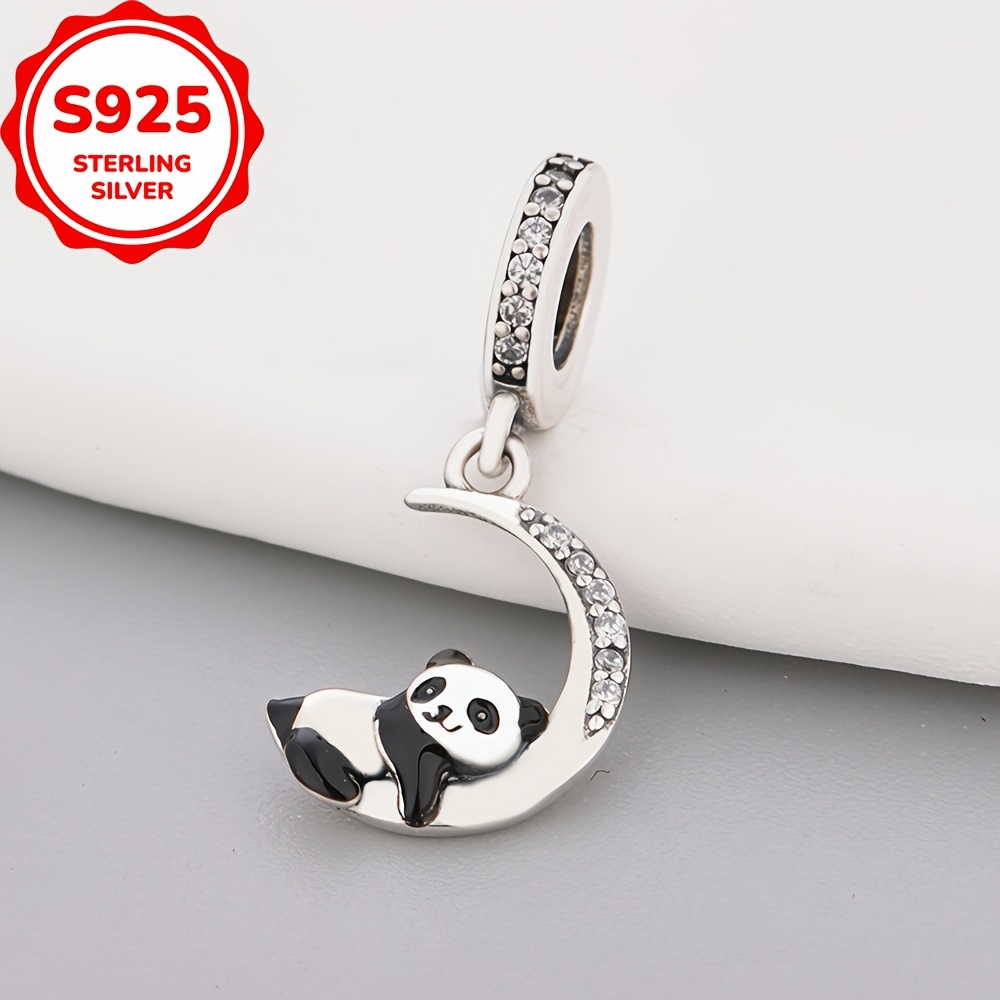 925 Sterling Silver Panda Moon Shaped Pendant for DIY